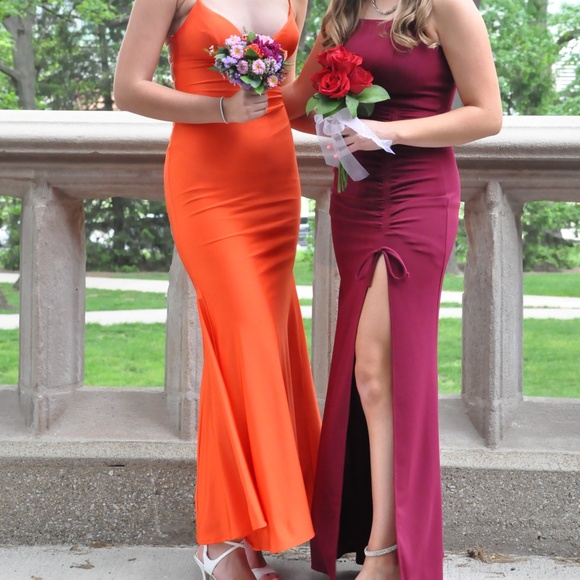 Emerald Sundae Burgundy Slit Prom Dress - Picture 3 of 4